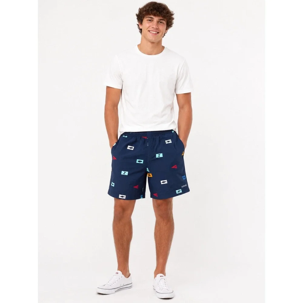 Columbia PFG Mens Navy Blue Nautical Fish Print Omni-Shade Shorts Size Small 6